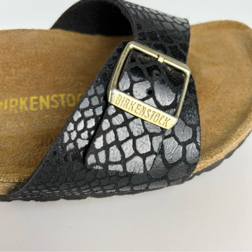 Birkenstock Madrid Shiny Black Snake Single Strap Sandals EU 39 US Ladies 8 - Picture 9 of 14